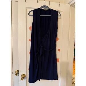 Julie Dillon New York Navy Blue Sleeveless Wrap Dress Side Tie Jersey Knit
